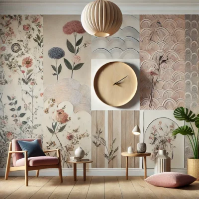 DALL·E 2025 02 18 14.29.56 A modern and stylish wallpaper collection for 2025. The image should showcase various trendy wallpaper designs including floral vintage patterns Sca