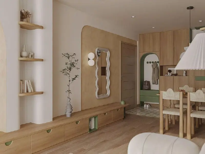 Phong cách thiết kế Wabi Sabi với tone gỗ chủ đạo