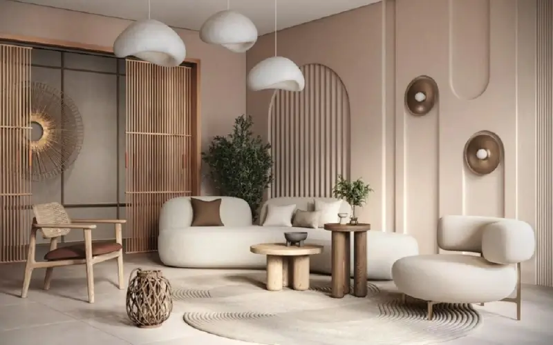 Wabi Sabi yêu thích những gì gần gũi với thiên nhiên: gỗ cũ, đá thô, gốm sứ, vải linen, đất nung...