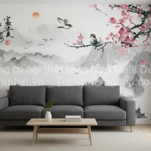 Tranh Dán Tường Phòng Khách Thủy Mặc ML82640001