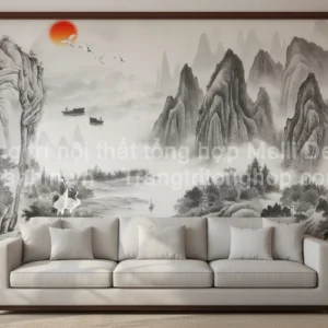 Tranh Dán Tường Phòng Khách Thủy Mặc ML82640003