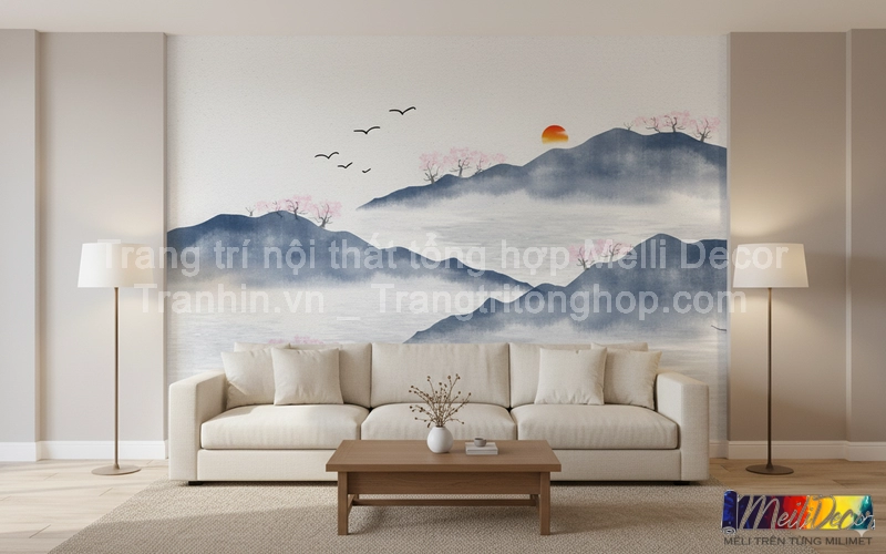 Tranh Dán Tường Phòng Khách Thủy Mặc ML82640015 1 Tranh Dán Tường Phòng Khách Thủy Mặc ML82640015