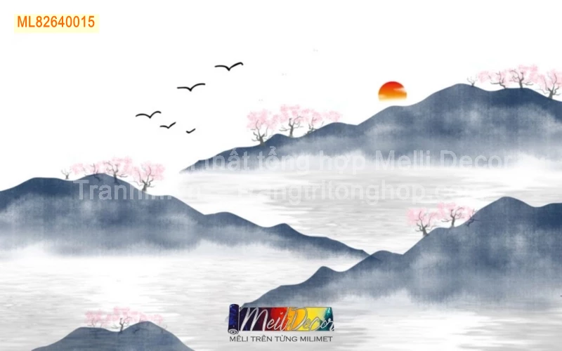 Tranh Dán Tường Phòng Khách Thủy Mặc ML82640015 2 Tranh Dán Tường Phòng Khách Thủy Mặc ML82640015