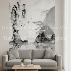 Tranh Dán Tường Phòng Khách Thủy Mặc ML82640017