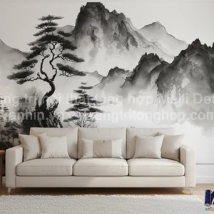 Tranh Dán Tường Phòng Khách Thủy Mặc ML82640028