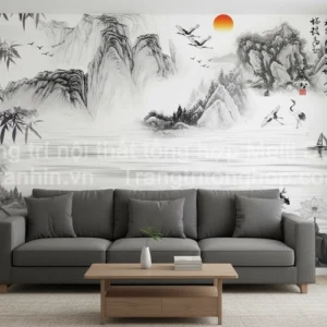 Tranh Dán Tường Phòng Khách Thủy Mặc ML82640036